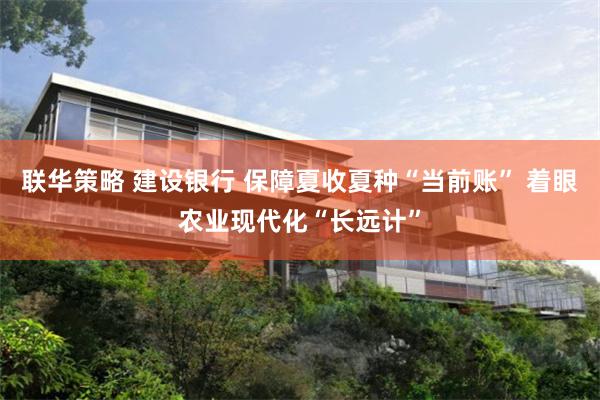 联华策略 建设银行 保障夏收夏种“当前账” 着眼农业现代化“长远计”